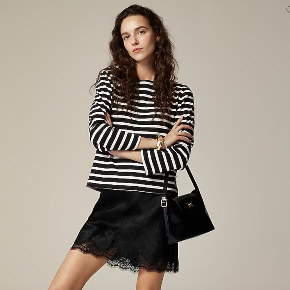 J. Crew Women's Classic Mariner Cloth Boatneck Striped Black And White Top Xxl